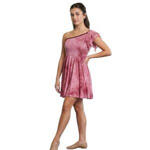 One Shoulder Ruffle Pink Tie-Dye Dance Dress XLA Solo Lyrical Performance